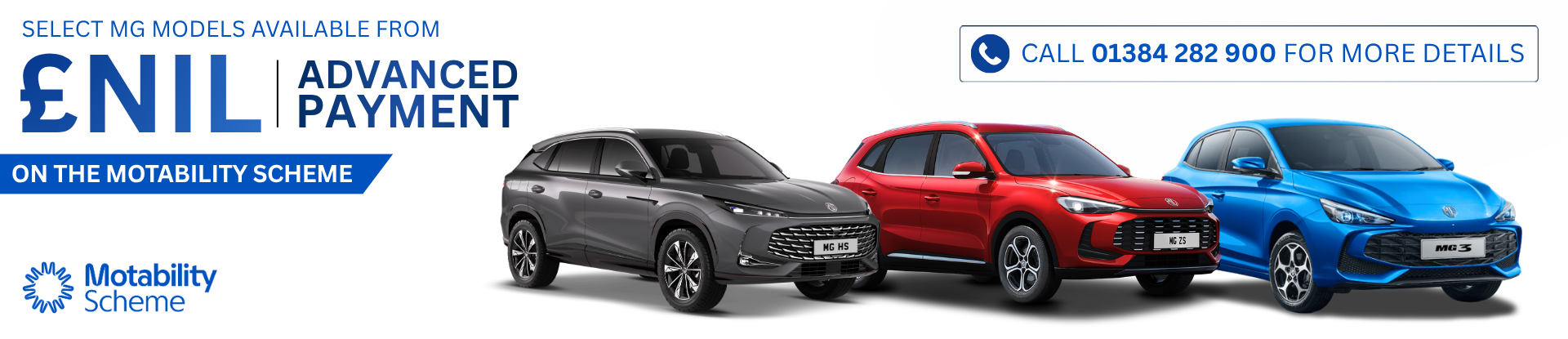 MG models available on the Motability Scheme with nil advanced payment offer.